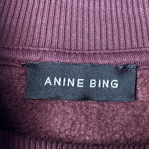 Anine Bing Bradie Designer Logo Crewneck Sweatshirt Burgundy size Large Cotton - Picture 8 of 12